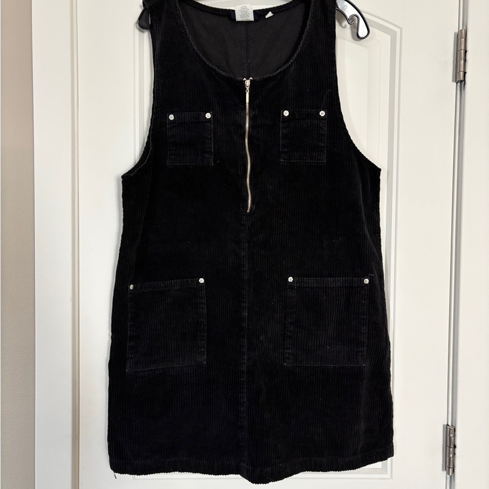 Vintage 90s Black Corduroy Sleeveless Dress with Pockets